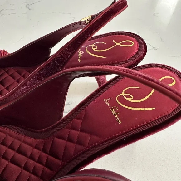 Sam Edelman Burgundy Velvet Heels with Floral Accent - Picture 4 of 5